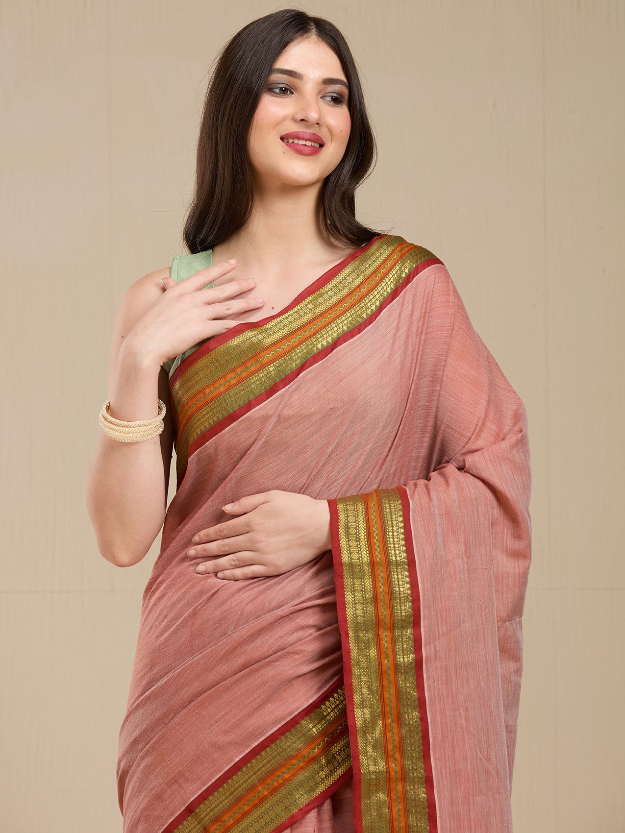 Vervee Couture Pink Silk Blend Saree with Contrast Zari Border | EKA
