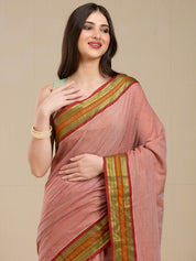 Vervee Couture Pink Silk Blend Saree with Contrast Zari Border | EKA