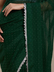 Vervee Couture Forest Green Poly Georgette Embellished Saree | EKA