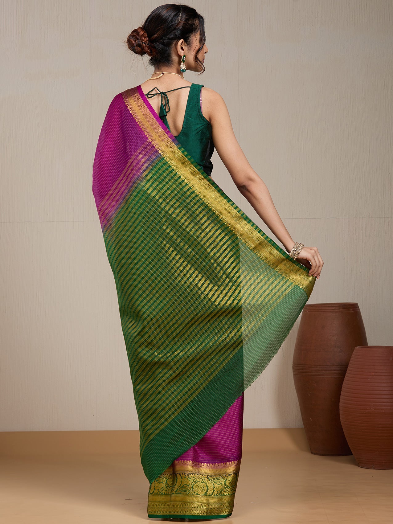 Vervee Couture Plum Green Woven Silk Blend Saree | EKA