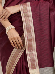 Vervee Couture Maroon Silk Blend Saree with Zari Border and Semi Stitched Blouse | EKA