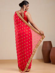 Vervee Couture Red Poly Georgette Saree with Woven Butti Border | EKA