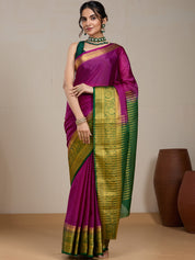 Vervee Couture Plum Green Woven Silk Blend Saree | EKA