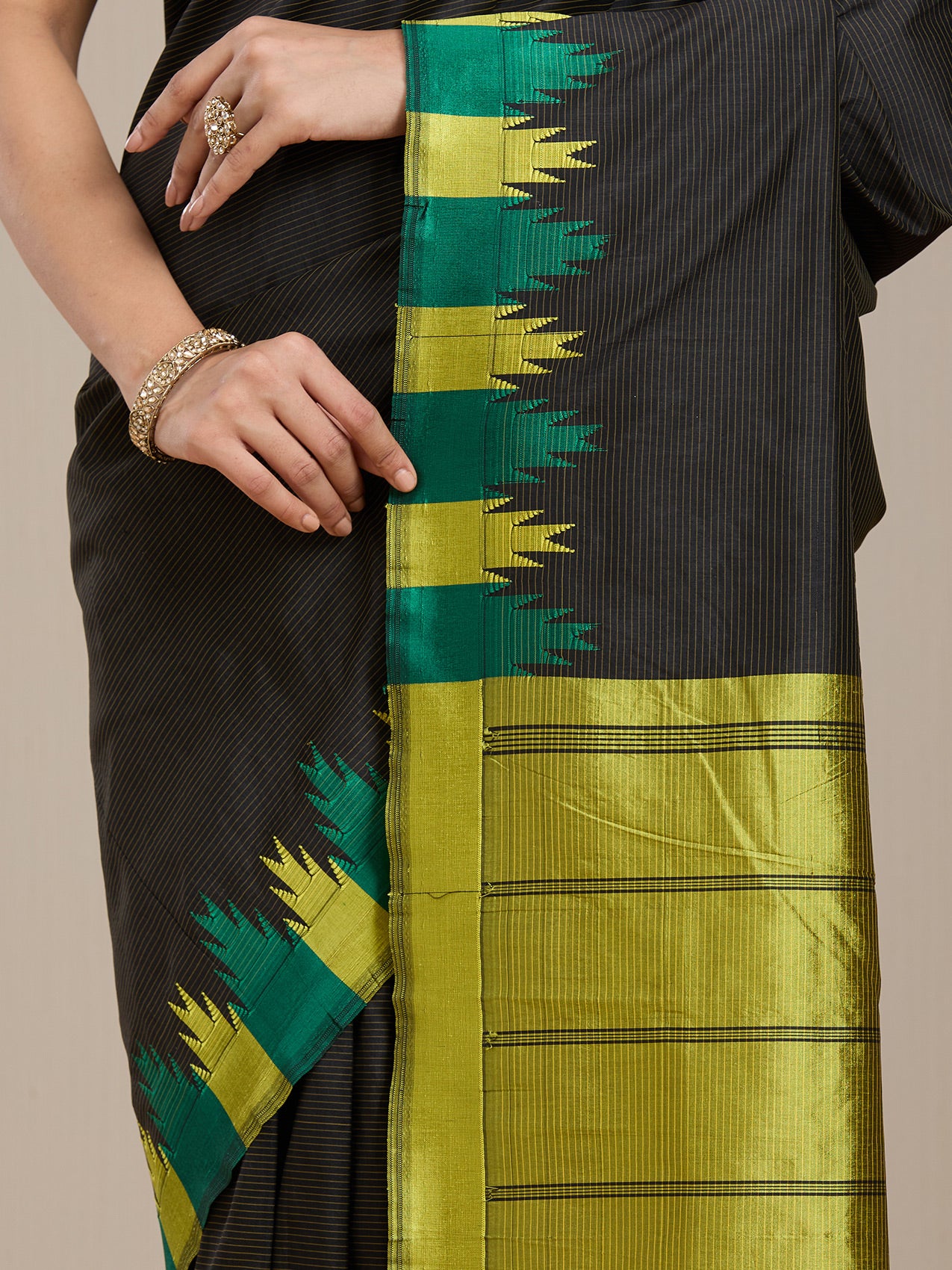 Vervee Couture Black Silk Blend Saree with Woven Border | EKA