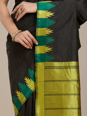 Vervee Couture Black Silk Blend Saree with Woven Border | EKA
