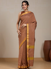 Vervee Couture Brown Silk Blend Saree with Zari Border | EKA