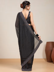 Vervee Couture Black Embellished Poly Georgette Saree | EKA