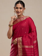 Vervee Couture Red Woven Silk Blend Saree with Semi Stitched Blouse | EKA