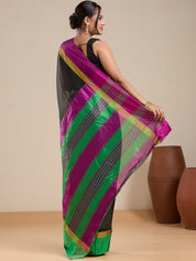 Vervee Couture Black Silk Blend Saree with Zari Border and Semi Stitched Blouse | EKA