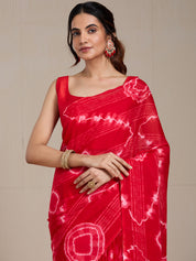 Vervee Couture Red White Shibori Poly Georgette Saree | EKA