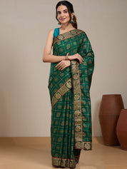 Vervee Couture Green Silk Blend Saree with Woven Zari Design | EKA