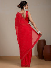 Vervee Couture Red Poly Georgette Embellished Saree | EKA