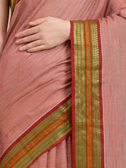 Vervee Couture Pink Silk Blend Saree with Contrast Zari Border | EKA