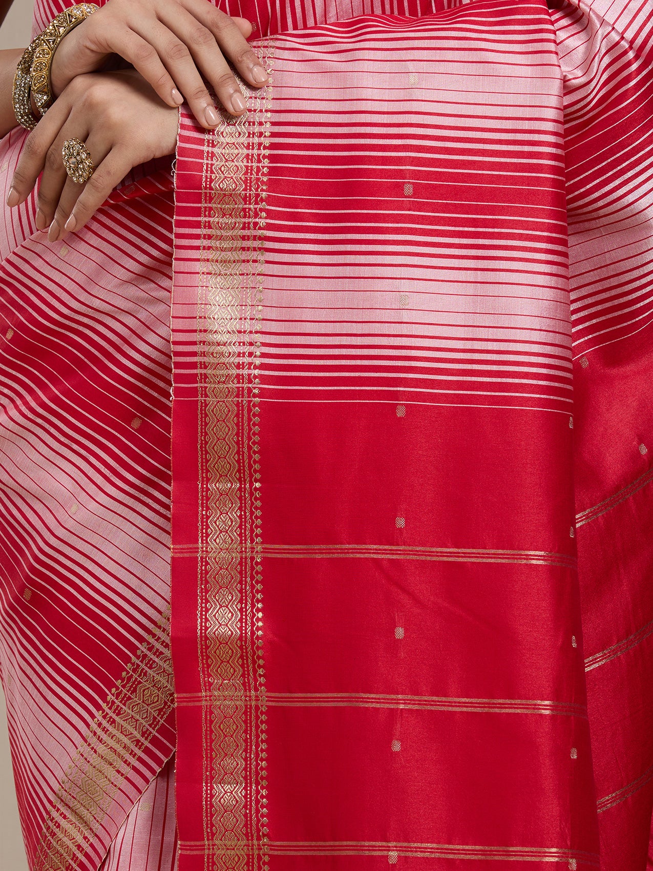 Vervee Couture Red Ombre Silk Blend Saree with Zari Border and Semi Stitched Blouse | EKA