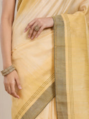 Vervee Couture Beige Black Silk Blend Saree | EKA