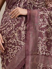 Vervee Couture Brown Silk Blend Saree with Zari Border and Semi Stitched Blouse | EKA