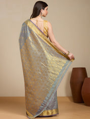 Vervee Couture Grey Silk Blend Saree with Zari Woven Design | EKA