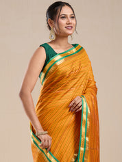 Vervee Couture Orange Striped Silk Blend Saree with Contrast Border | EKA