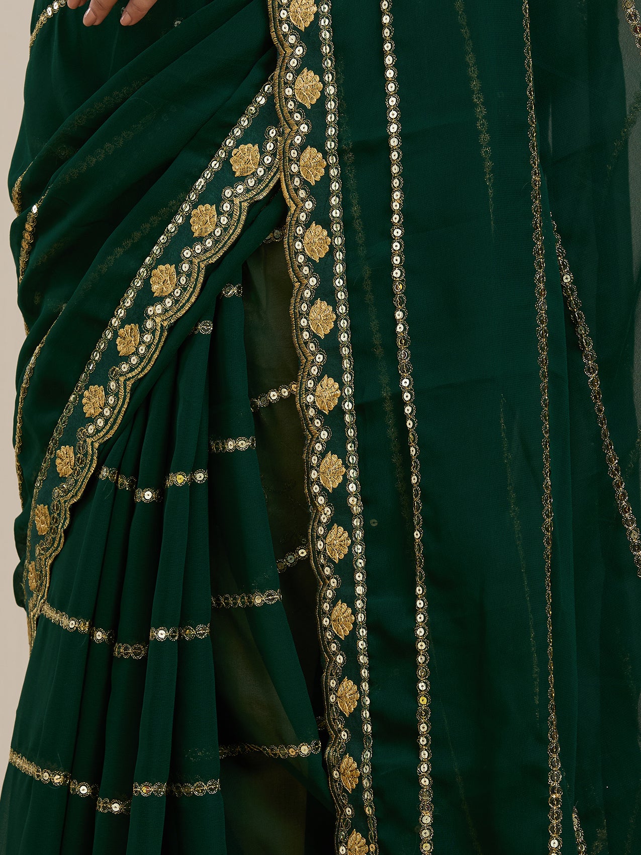 Vervee Couture Lime Green White Floral Poly Georgette Saree | EKA
