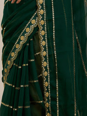 Vervee Couture Lime Green White Floral Poly Georgette Saree | EKA