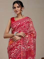 Vervee Couture Red Silk Blend Saree with Printed Border and Semi Stitched Blouse | EKA