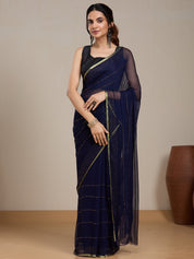 Vervee Couture Navy Blue Poly Georgette Embellished Saree with Sequinned Detail | EKA