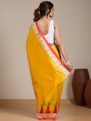Vervee Couture Yellow Pink Printed Silk Blend Saree with Ethnic Motifs | EKA