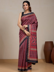 Vervee Couture Red Black Woven Silk Blend Saree with Ethnic Motifs | EKA