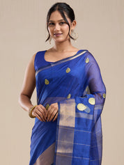 Vervee Couture Blue Silk Blend Saree with Semi Stitched Blouse | EKA