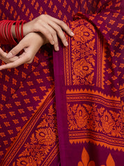 Vervee Couture Magenta Orange Printed Poly Georgette Saree | EKA