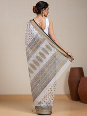 Vervee Couture Off White Grey Floral Silk Blend Saree | EKA