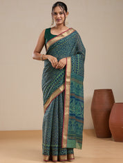 Vervee Couture Green Blue Woven Silk Blend Saree with Zari Border | EKA