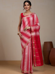 Vervee Couture Red Ombre Silk Blend Saree with Zari Border and Semi Stitched Blouse | EKA