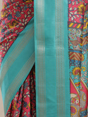Vervee Couture Teal Red Floral Silk Blend Saree | EKA