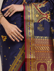 Vervee Couture Navy Blue Gold Woven Silk Blend Saree | EKA