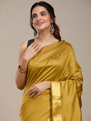 Vervee Couture Gold Silk Blend Saree with Subtle Zari Detail | EKA