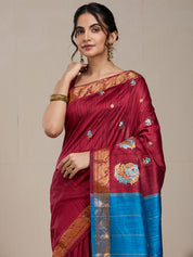 Vervee Couture Magenta Blue Woven Silk Blend Saree with Semi Stitched Blouse | EKA