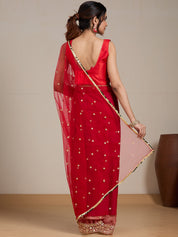 Vervee Couture Red Embellished Pure Net Saree with Sequinned Work | EKA