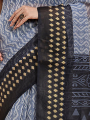 Vervee Couture Grey Black Printed Silk Blend Saree | EKA