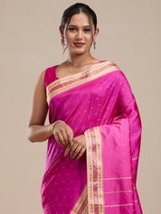 Vervee Couture Pink Silk Blend Saree with Zari Border and Semi Stitched Blouse | EKA