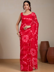 Vervee Couture Red White Shibori Poly Georgette Saree | EKA