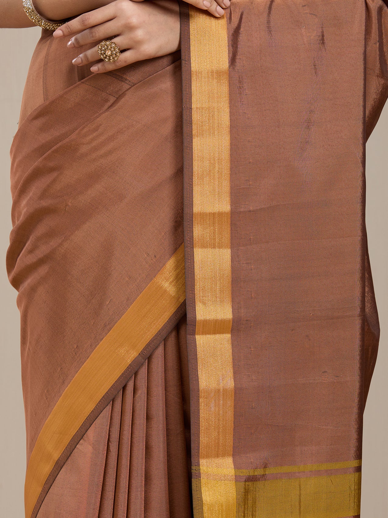 Vervee Couture Brown Silk Blend Saree with Zari Border | EKA
