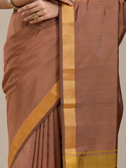 Vervee Couture Brown Silk Blend Saree with Zari Border | EKA
