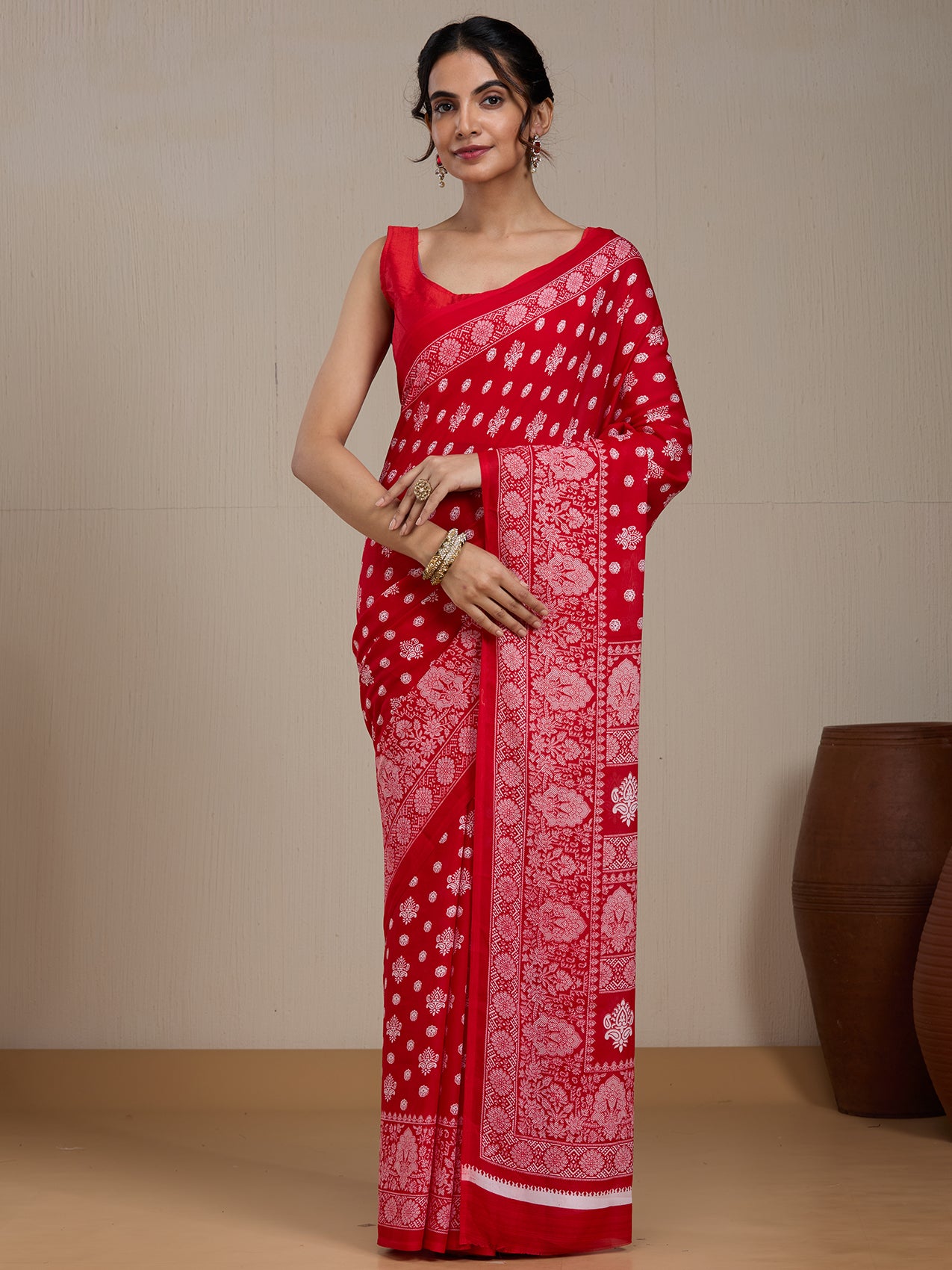 Vervee Couture Red Poly Georgette Embellished Saree | EKA