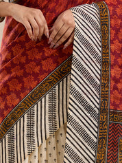 Vervee Couture Maroon Silk Blend Saree with Zari Border and Semi Stitched Blouse | EKA