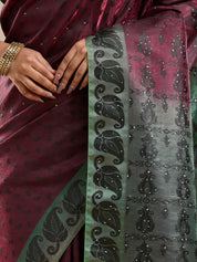 Vervee Couture Green Banarasi Silk Blend Saree with Zari Border and Semi Stitched Blouse | EKA