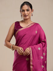 Vervee Couture Pink Silk Blend Saree with Zari Work and Semi Stitched Blouse | EKA