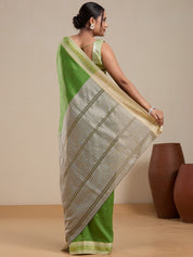 Vervee Couture Green Silk Blend Saree with Zari Border and Semi Stitched Blouse | EKA