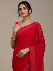 Vervee Couture Red Poly Georgette Embellished Saree | EKA
