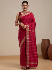 Vervee Couture Red Woven Silk Blend Saree with Semi Stitched Blouse | EKA